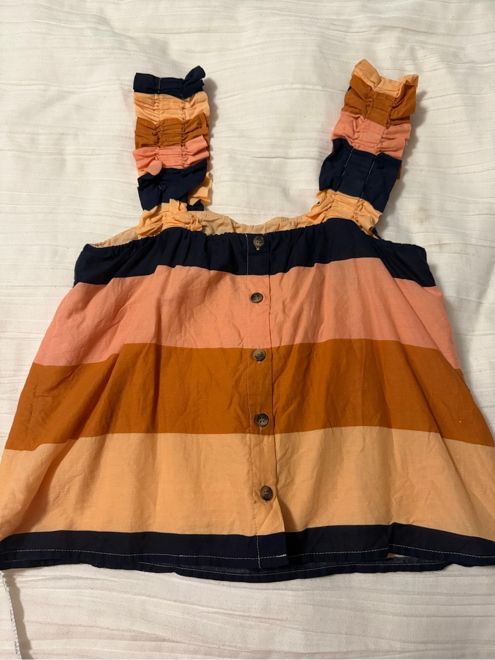 Striped Ruffle Strap Tank Top - Navy, Peach & Rust - Picture 2 of 5